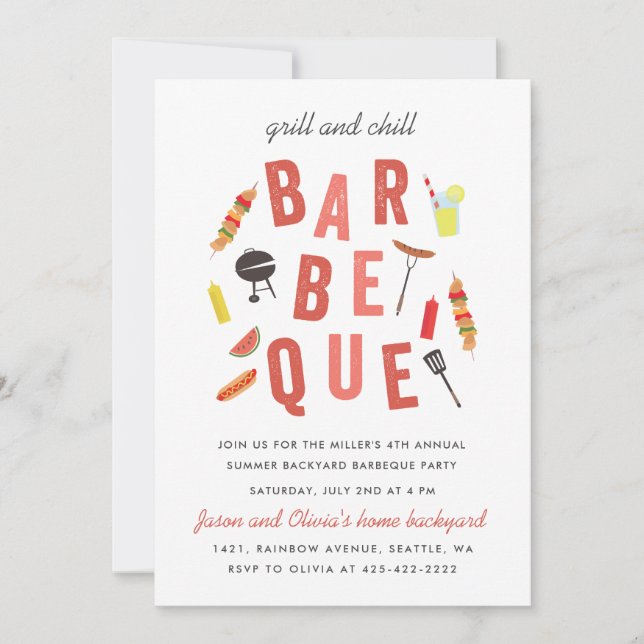 Invitación Fiesta de barbacoa Chill and Grill  (Anverso)