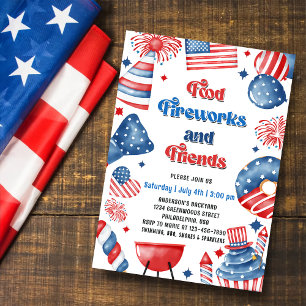 Invitación Fiesta de Barbacoa con Fuegos Artificiales del 4 d