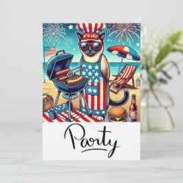 Invitación Fiesta de Barbacoa de CAT 4 de Julio Día de la Ind