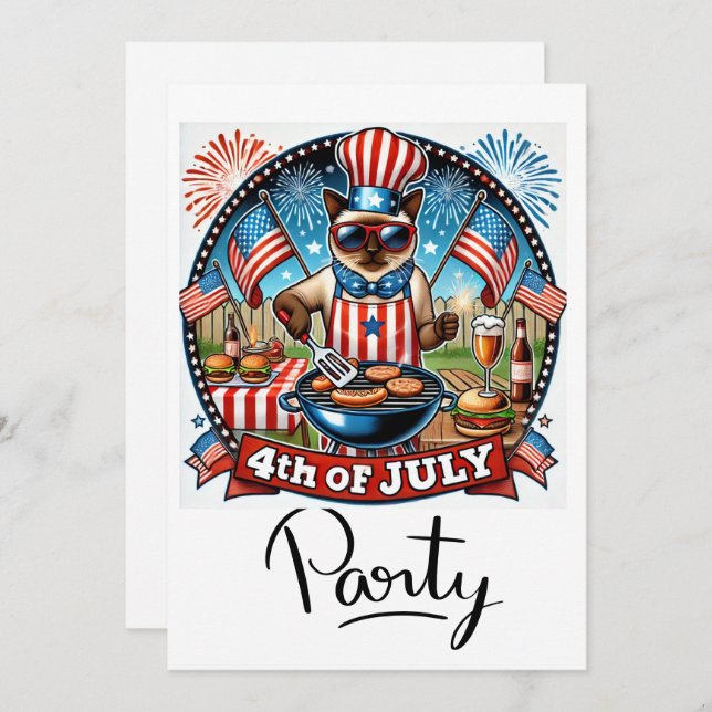 Invitación Fiesta de Barbacoa de CAT 4 de Julio Día de la Ind (Anverso / Reverso)