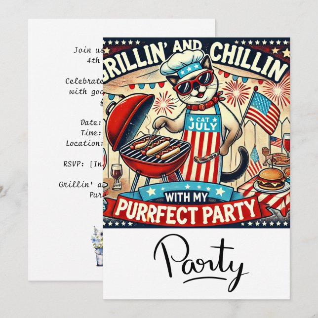 Invitación Fiesta de Barbacoa de CAT 4 de Julio Día de la Ind (Anverso / Reverso)