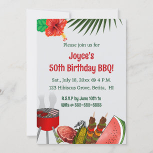 Invitación Fiesta de barbacoa de cumpleaños tropical editable