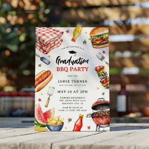 Invitación Fiesta de Barbacoa de Graduación con Acuarela