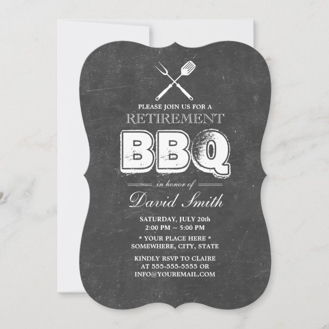 Invitación Fiesta de barbacoa de jubilación de pizarra de Cha (Anverso)