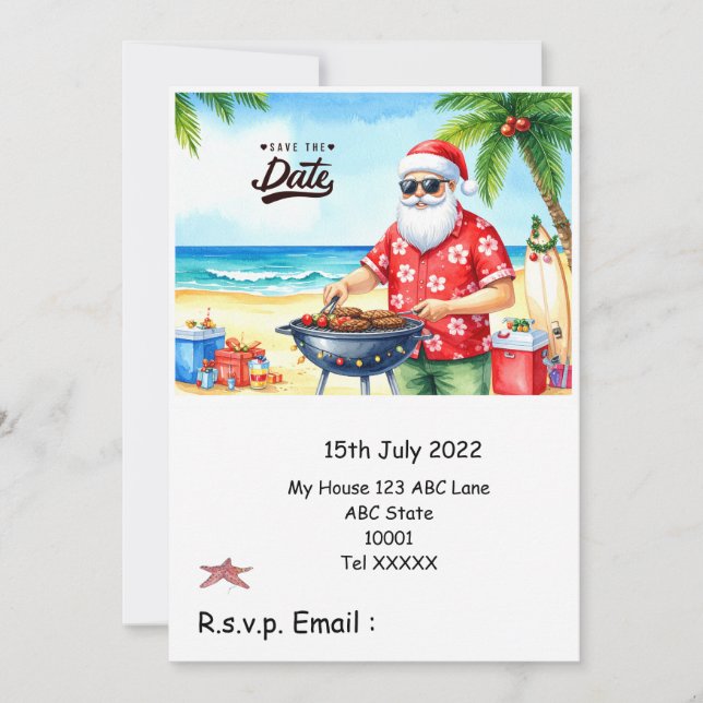 Invitación Fiesta de barbacoa de Navidad con Papá Noel (Anverso)