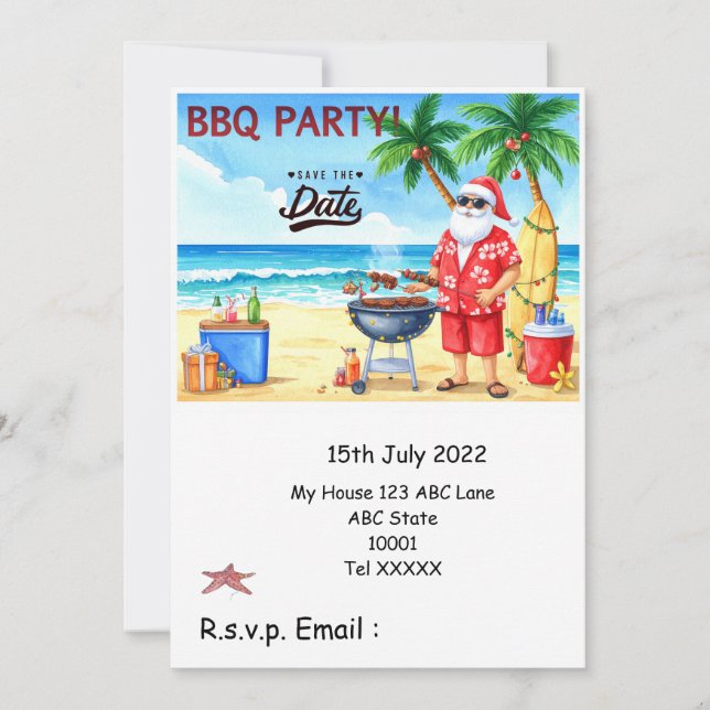 Invitación Fiesta de barbacoa de Navidad con Papá Noel (Anverso)