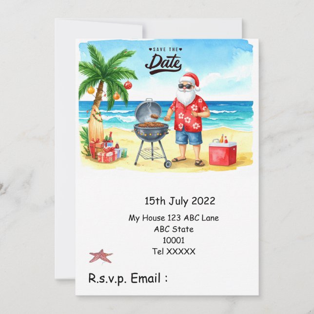 Invitación Fiesta de barbacoa de Navidad con Papá Noel (Anverso)