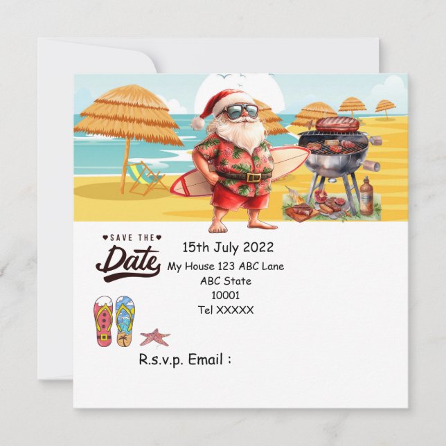 Invitación Fiesta de Barbacoa de Navidad con Santa Claus  (Anverso)