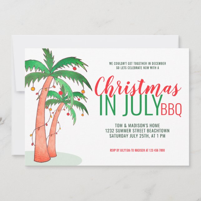 Invitación Fiesta de Barbacoa de Navidad en Julio (Anverso)