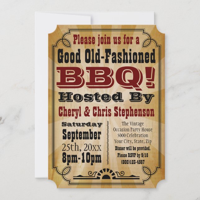 Invitación Fiesta de barbacoa de parrilladas de estilo antigu (Anverso)