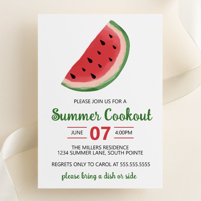 Invitación Fiesta de barbacoa de verano de sandía con acuarel (Watercolor Watermelon Summer Cookout Party Invitation)