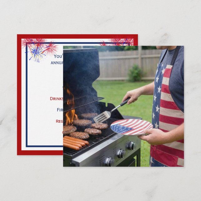 Invitación Fiesta de Barbacoa del 4 de Julio (Anverso / Reverso)