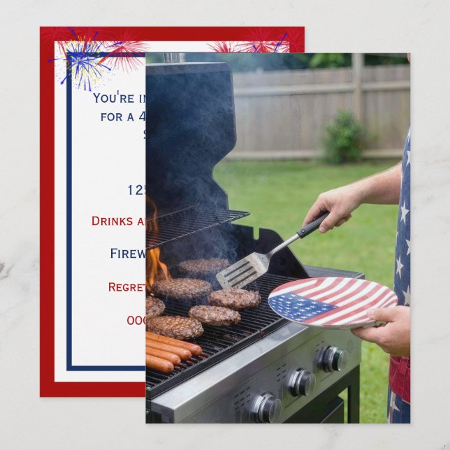 Invitación Fiesta de Barbacoa del 4 de Julio (Anverso / Reverso)