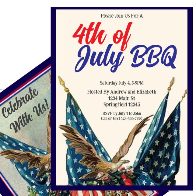 Invitación Fiesta de barbacoa del 4 de julio con bandera y ág (Subido por el creador)