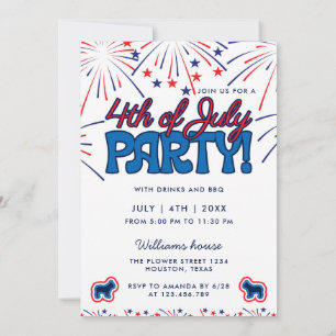 Invitación Fiesta de barbacoa del 4 de julio con fuegos artif