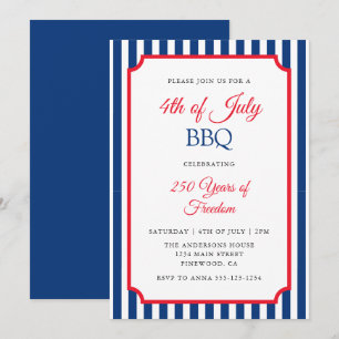 Invitación Fiesta de Barbacoa del 4 de Julio con Rayas Clásic