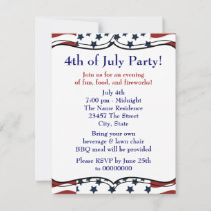 Invitación Fiesta de barbacoa del 4 de julio de estrellas y r