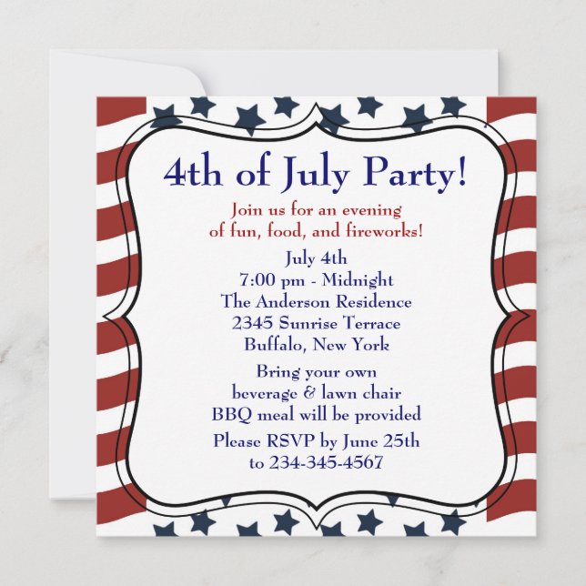 Invitación Fiesta de barbacoa del 4 de julio de Stars Stripes (Anverso)