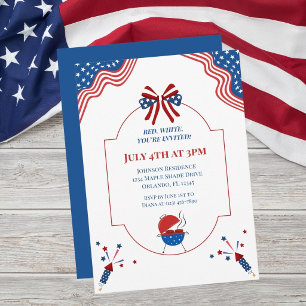 Invitación Fiesta de barbacoa del 4 de julio Roja Blanca Azul