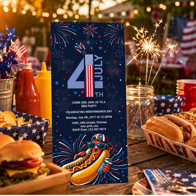 Invitación fiesta de barbacoa del día de la independencia fue (independence day BBQ party fireworks 4th of July invite)