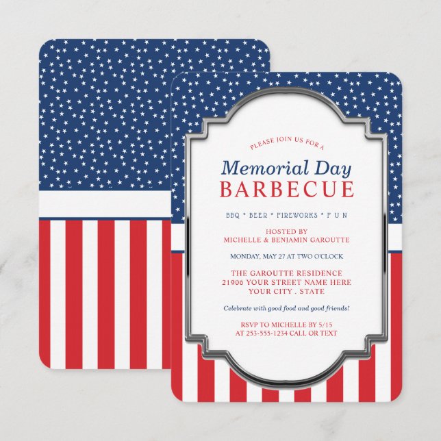 Invitación Fiesta de barbacoa del Día del Recuerdo (Anverso / Reverso)