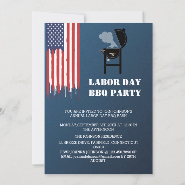 Invitación Fiesta de barbacoa del Día del Trabajo Patriótico (Anverso)