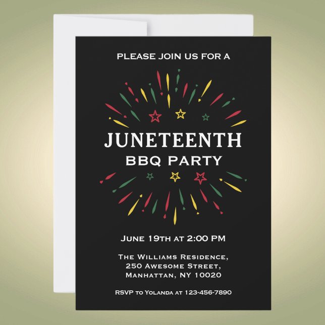 Invitación Fiesta de Barbacoa del Juneteenth con Fuegos Artif (Subido por el creador)