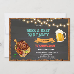 Invitación fiesta de barbacoa del papá con cerveza y carne