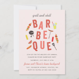 Invitación Fiesta de barbacoa en el bar Chill y Grill Rosa