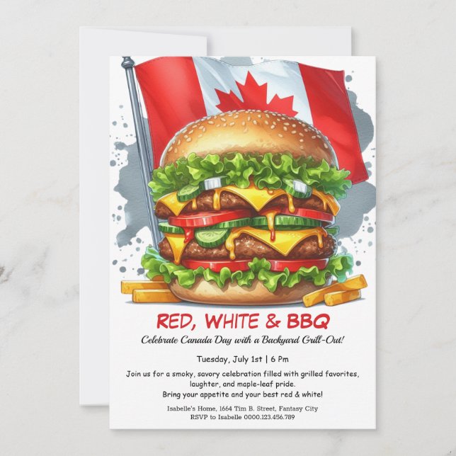 Invitación Fiesta de Barbacoa en el Patio | Día de Canadá (Anverso)