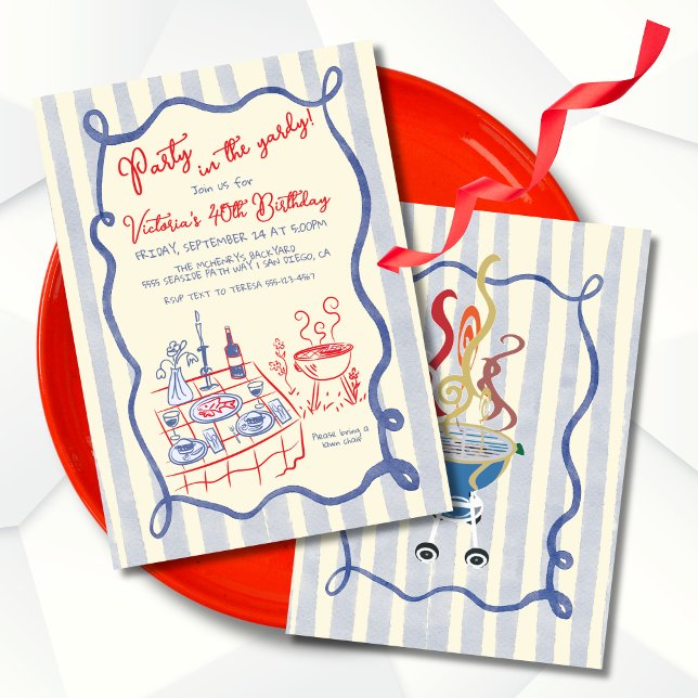 Invitación Fiesta de barbacoa en el patio dibujado a mano (Subido por el creador)