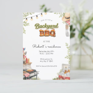 Invitación Fiesta de barbacoa en el patio trasero, asado de v