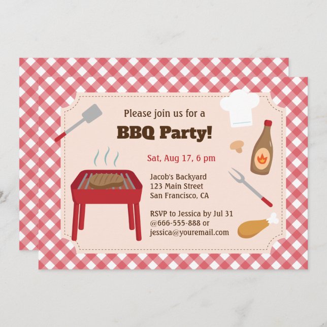 Invitación Fiesta de barbacoa en el patio trasero con patrón  (Anverso / Reverso)