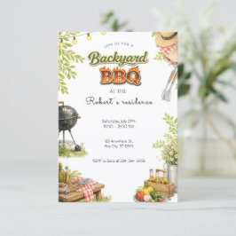 Invitación Fiesta de barbacoa en el patio trasero rústico