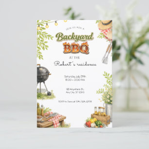Invitación Fiesta de barbacoa en el patio trasero rústico