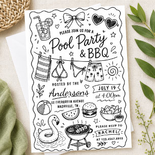 Invitación Fiesta de barbacoa en el patio trasero Verano Dibu