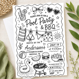Invitación Fiesta de barbacoa en el patio trasero Verano Dibu