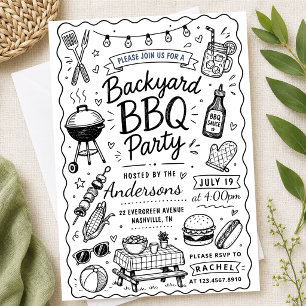 Invitación Fiesta de barbacoa en el patio trasero Verano Dibu