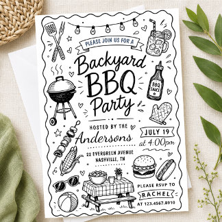 Invitación Fiesta de barbacoa en el patio trasero Verano Dibu