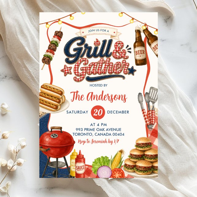 Invitación Fiesta de barbacoa Gingham Denim Grill & Gather (Subido por el creador)