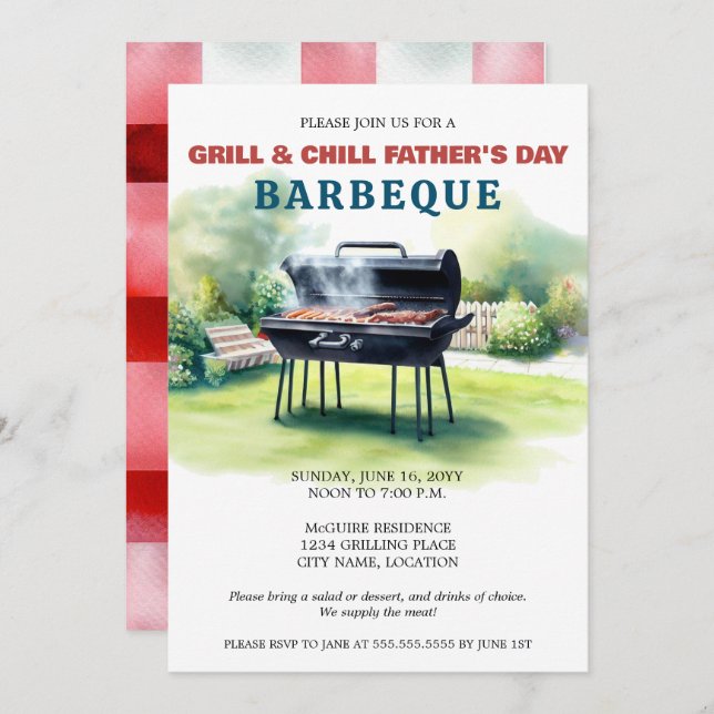 Invitación Fiesta de barbacoa Grill and Chill (Anverso / Reverso)