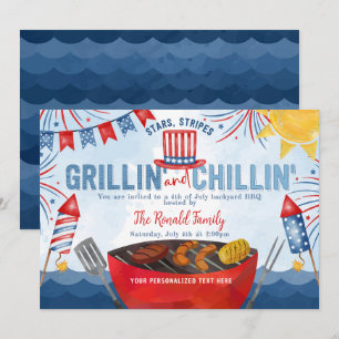 Invitación Fiesta de barbacoa patriótico de fuegos artificial