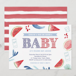 Invitación Fiesta de barbacoa roja blanca y azul para parejas