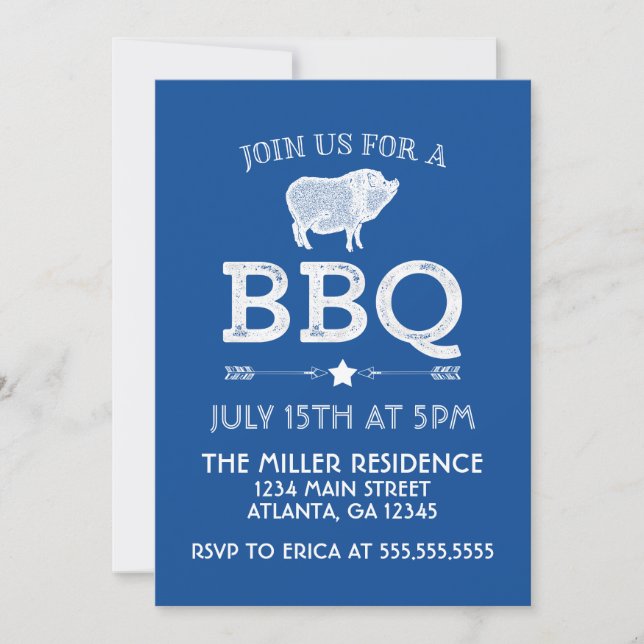 Invitación Fiesta de barbacoa Rustic Blue Vintage (Anverso)