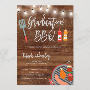 Invitación Fiesta de barbacoa Rústico Grill and Chill Graduat