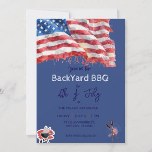 Invitación Fiesta de Barbacoa USA Rojo Blanco Azul 4 de Julio