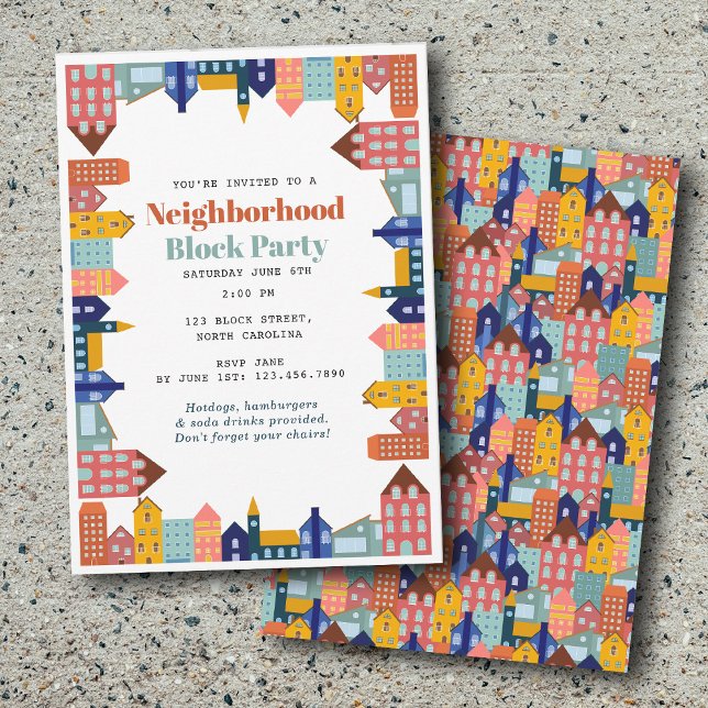 Invitación Fiesta de Barrio Conozca a sus Vecinos (Neighborhood Block Party Meet Your Neighbors Invitation)
