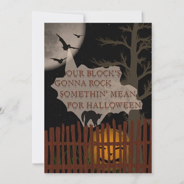 Invitación Fiesta de barrio de Halloween (Anverso)