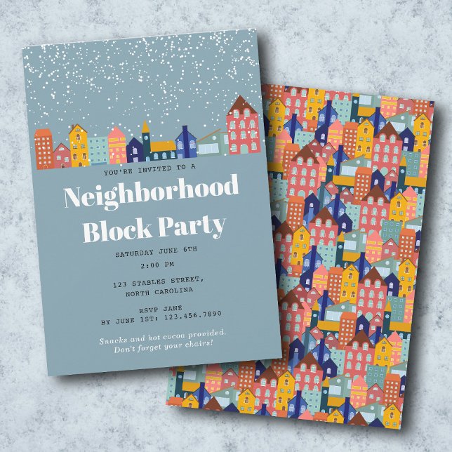 Invitación Fiesta de Barrio de Nieve de Invierno (Winter Snow Neighborhood Block Party Invitation)