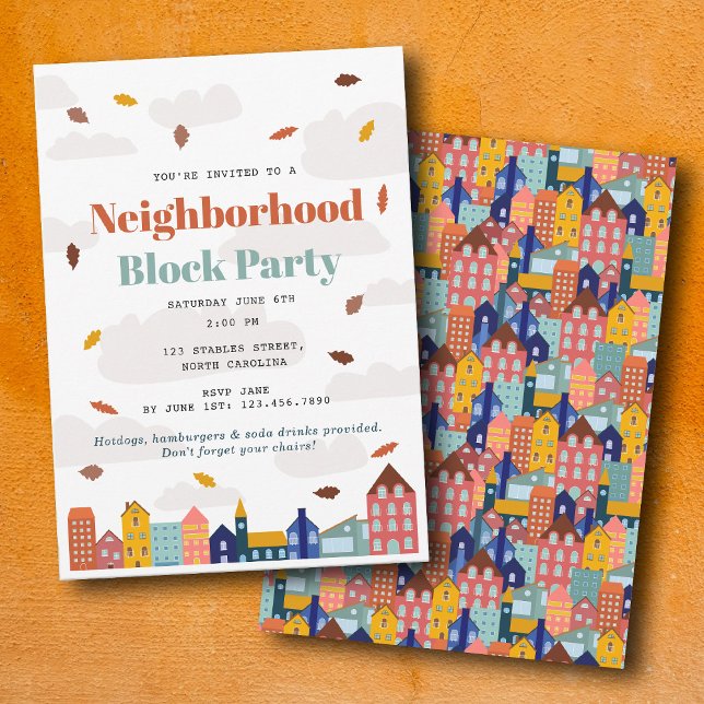 Invitación Fiesta de Barrio de Otoño (Fall Autumn Neighborhood Block Party Invitation)